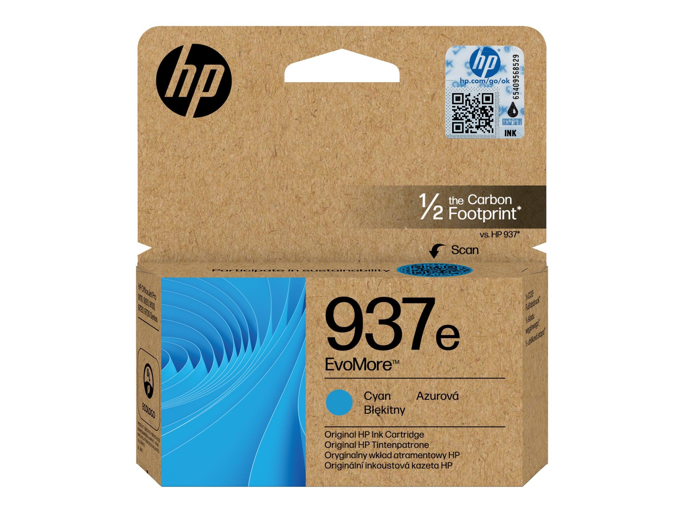 HP 937e / 4S6W6NE EvoMore Cyan Ink Printerpatron Og Toner