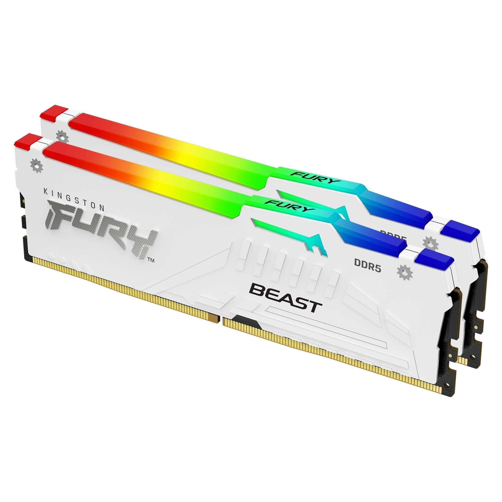 Kingston FURY Beast RGB DDR5-6000 - 64GB - CL30 - Dual Channel (2 pcs) - AMD EXPO & Intel XMP - Hvid med RGB