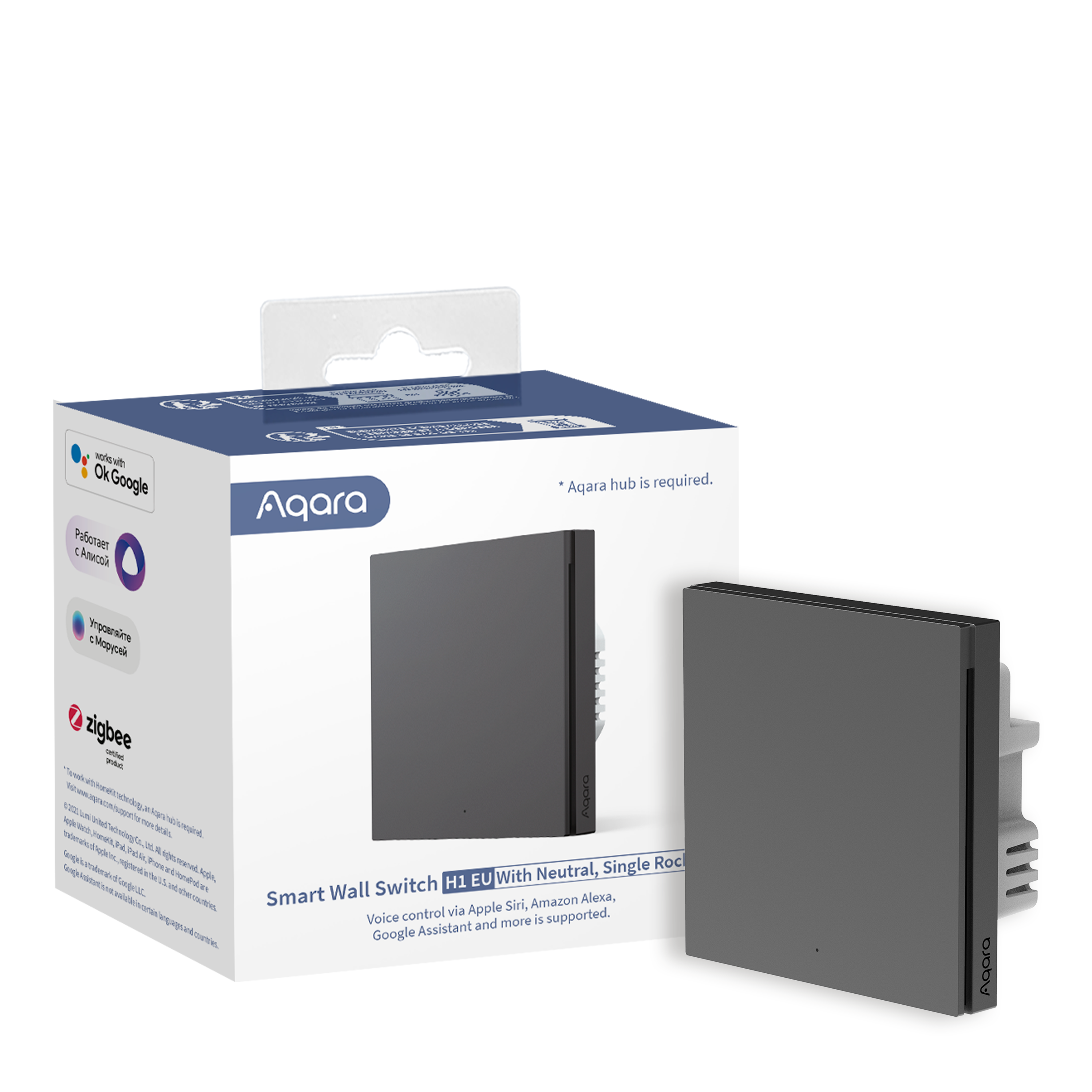 Aqara Smart Wall Switch H1 (with neutral) - Single Rocker Grey Smart Home WS-EUK03-G