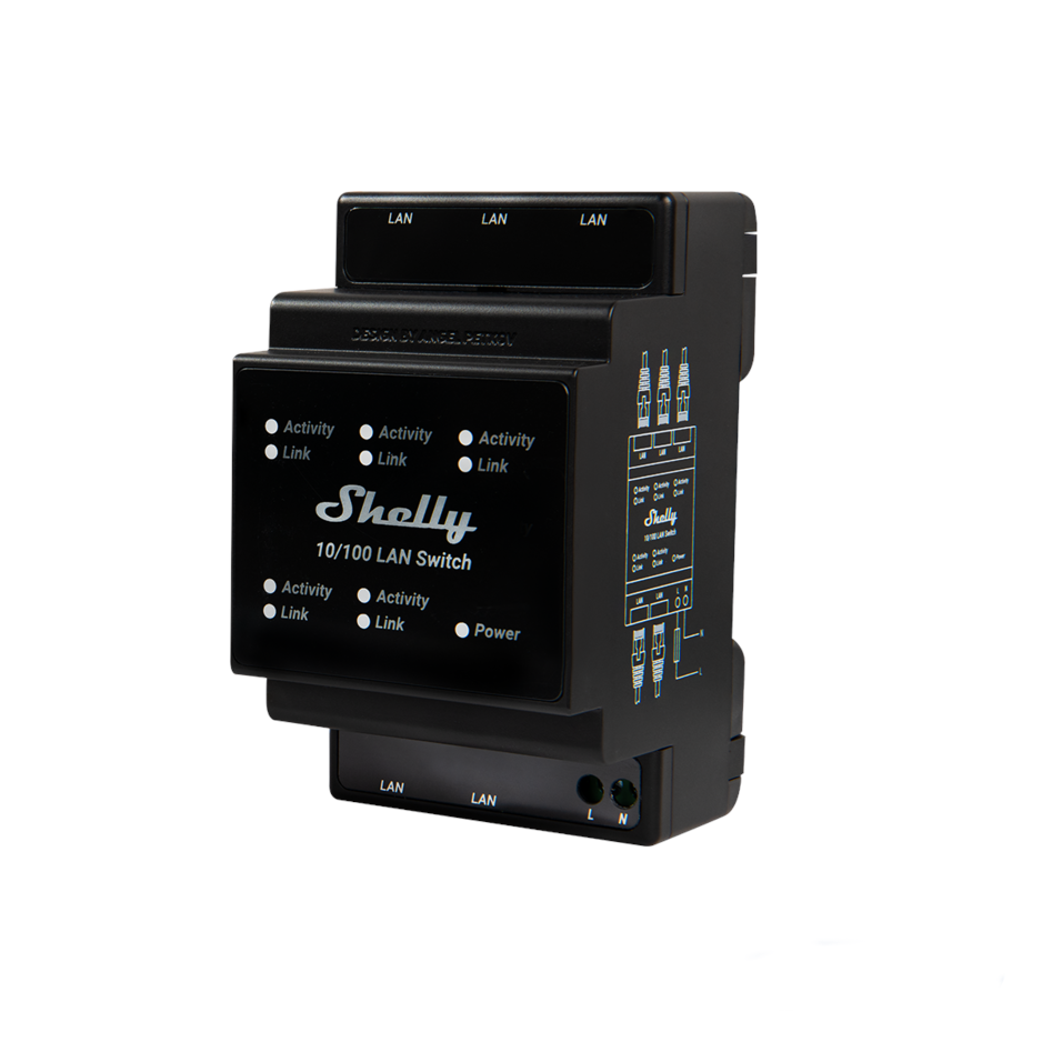 Shelly LAN Switch - DIN-skinne switch med 5xRJ45 porte Smart Home Shelly-LAN-Switch