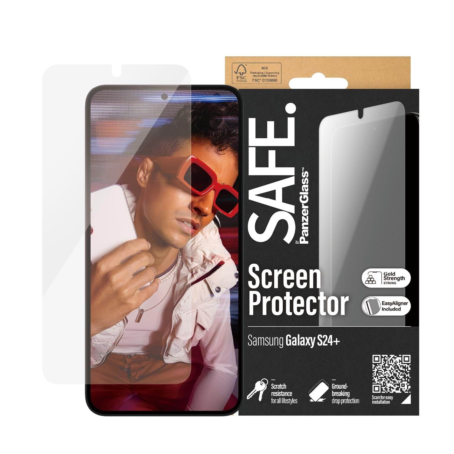 SAFE by PanzerGlass Screen Protector Samsung Galaxy S24 Plus | Ultra-Wide Fit w. EasyAligner Beskyttelsesglas SAFE95667