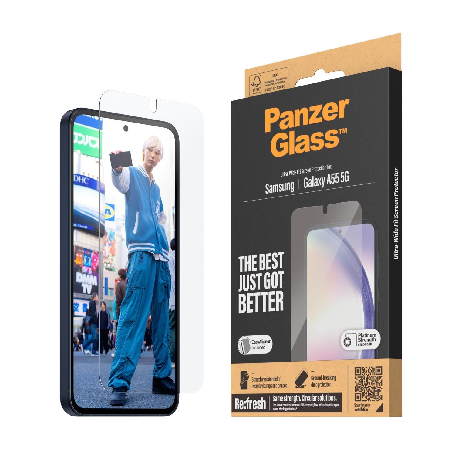 PanzerGlass Screen Protector Samsung Galaxy A55 5G | Ultra-Wide Fit w. EasyAligner Beskyttelsesglas PANZER7358