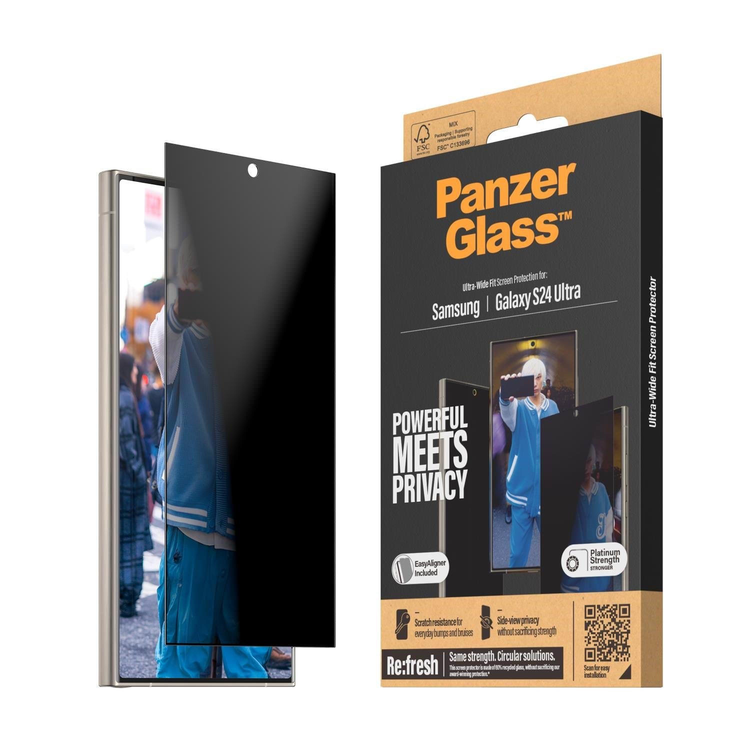PanzerGlass Privacy Screen Protector Samsung Galaxy S24 Ultra | Ultra-Wide Fit w. EasyAligner