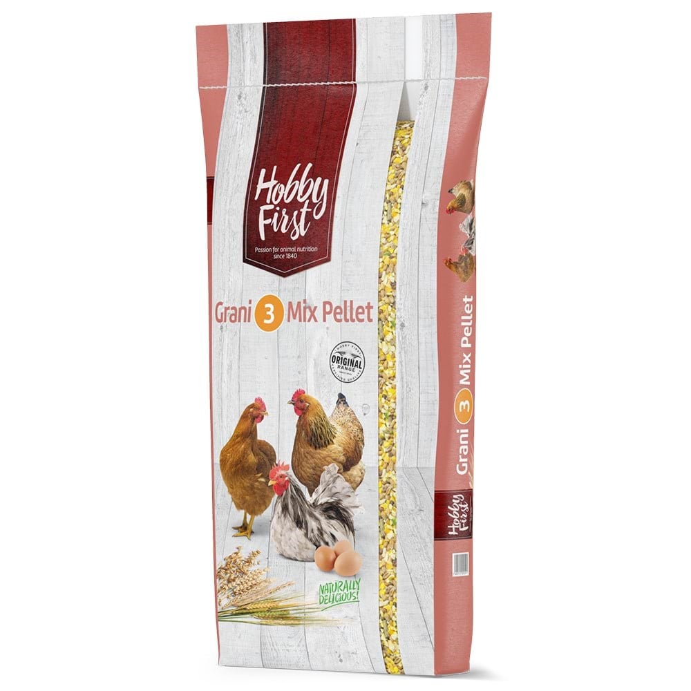 Hobby First Grani 3 Mix Pellet Fuldfoder til æglæggende høns 20kg Fuglefoder Snacks Vitaminer 42000008