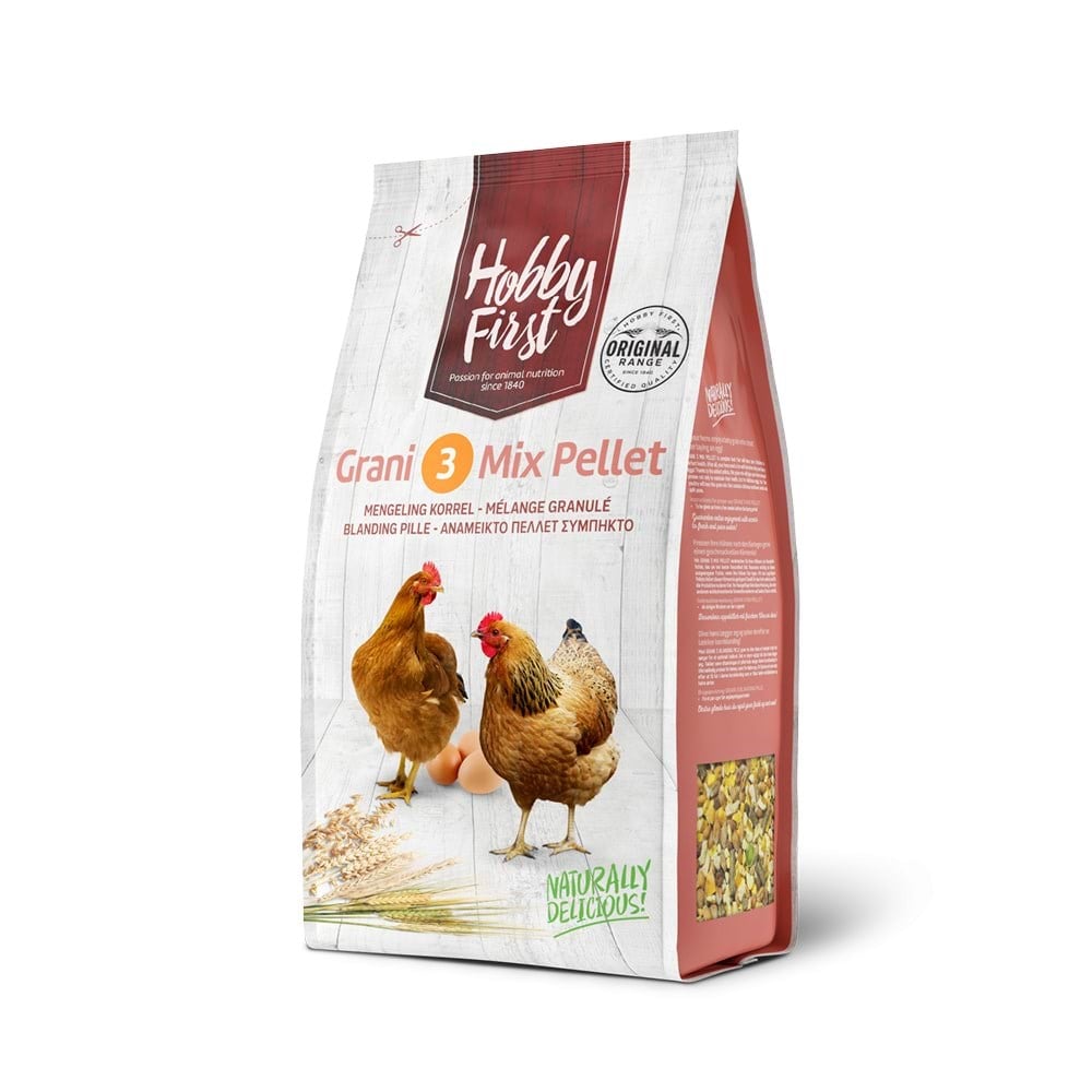 Hobby First Grani 3 Mix Pellet Fuldfoder til æglæggende høns 4kg Fuglefoder Snacks Vitaminer 42000009