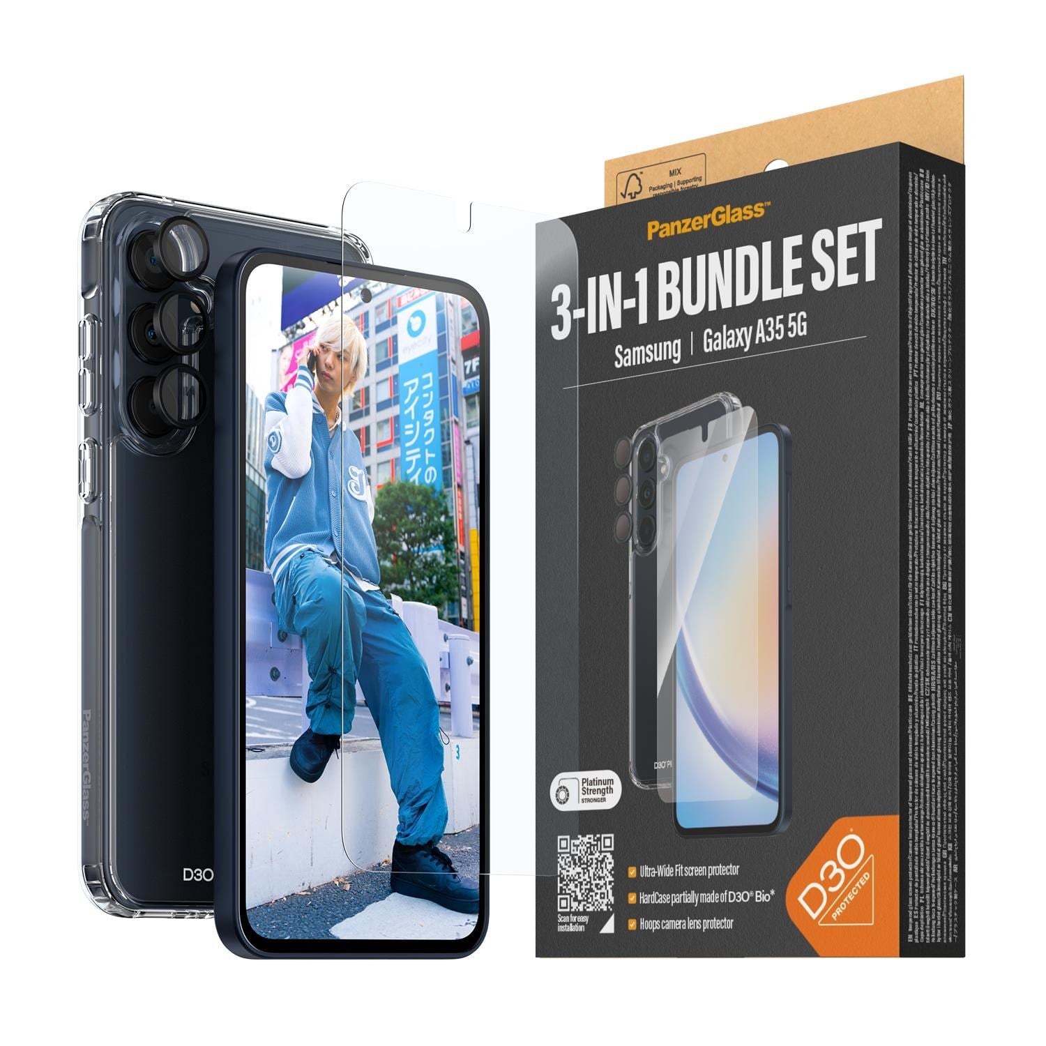 PanzerGlass 3-in-1 Protection Pack Samsung Galaxy A35 5G | Ultra-Wide Fit w. EasyAligner Mobilcover PANZERB0469+7357