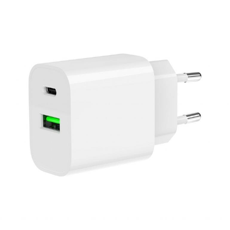 Gembird Universal GaN USB charger QC 3.0 & PD 20W 2-port - White Mobil Oplader TA-UC-PDQC20-01-W
