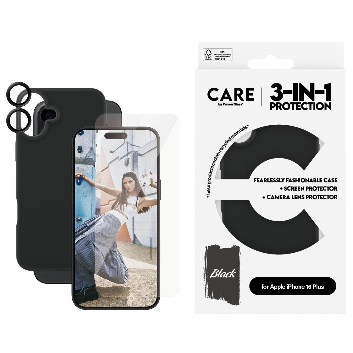 CARE by PanzerGlass Fashion 3-in-1 Bundle iPhone 16 Plus Mobilcover PANZERB1395+95877+95890