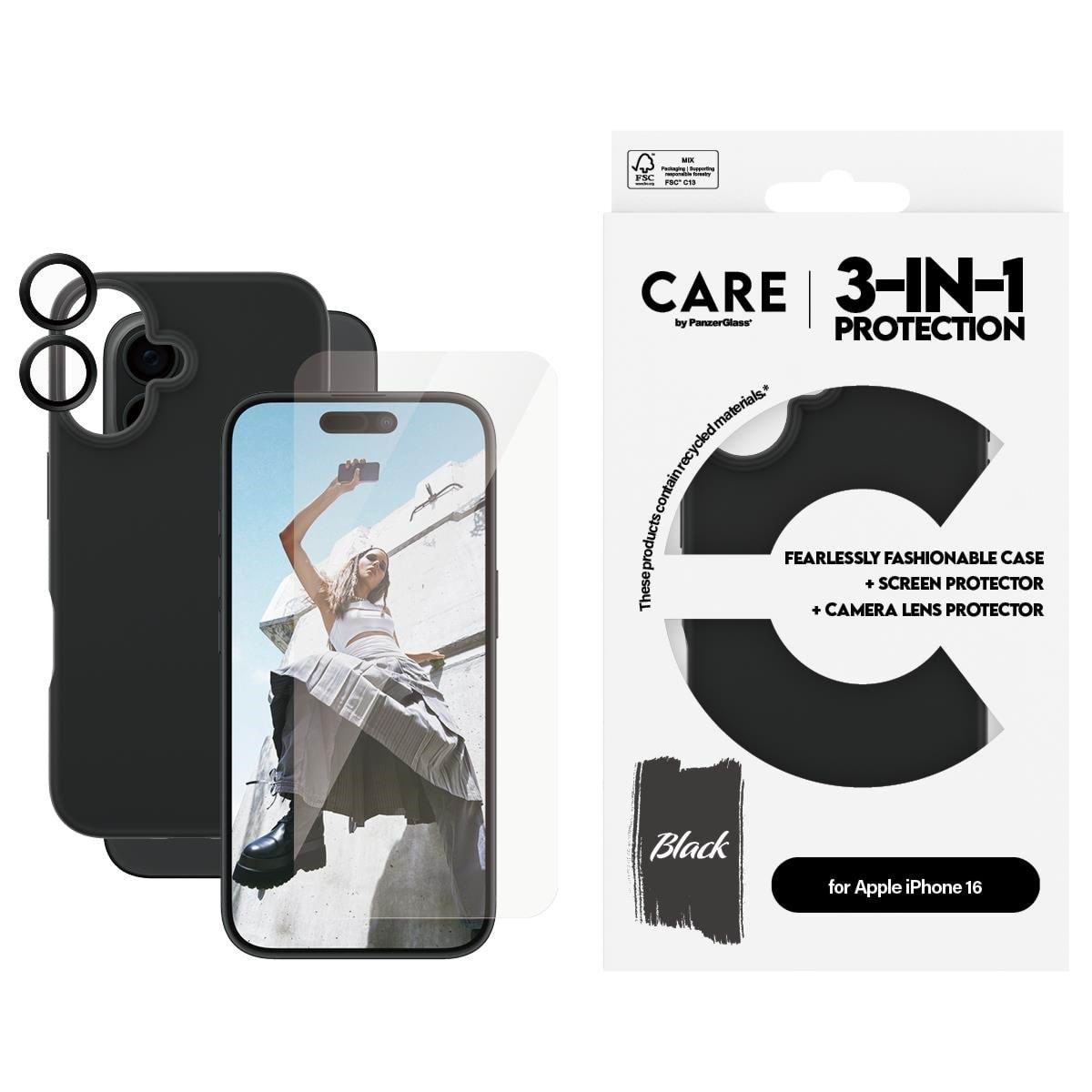 CARE by PanzerGlass Fashion 3-in-1 Bundle iPhone 16 Mobilcover PANZERB1393+95875+95890