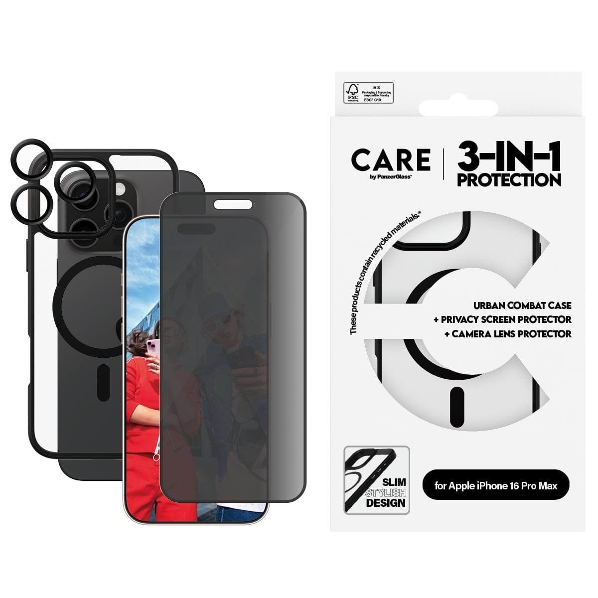 CARE by PanzerGlass Flagship 3-in-1 Privacy Bundle iPhone 16 Pro Max Mobilcover PANZERB1360+P2864+1284