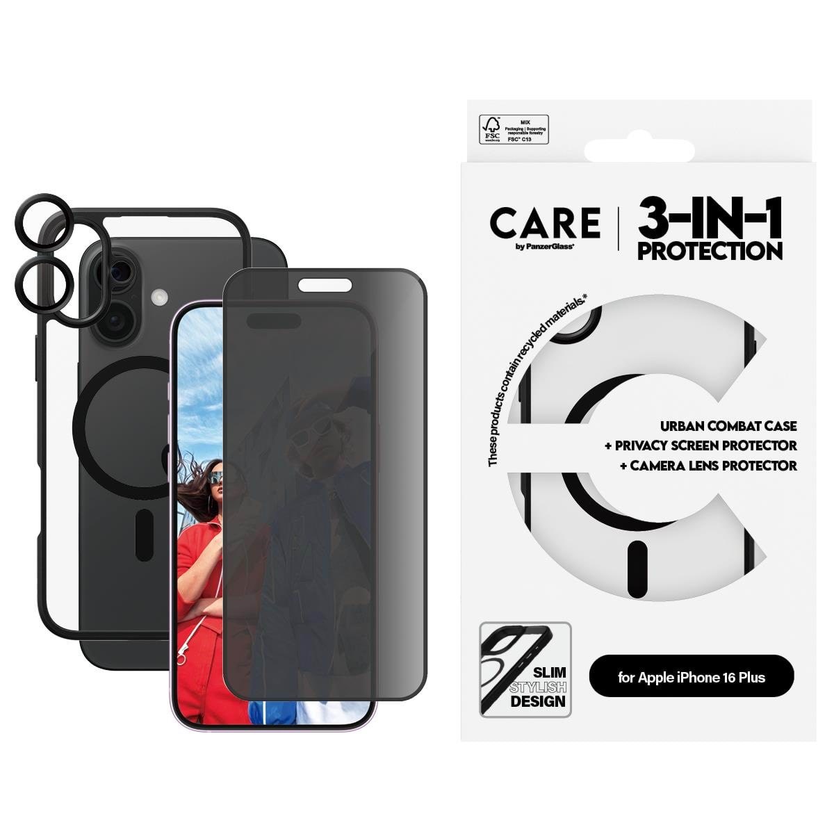 CARE by PanzerGlass Flagship 3-in-1 Privacy Bundle iPhone 16 Plus Mobilcover PANZERB1359+P2863+1283