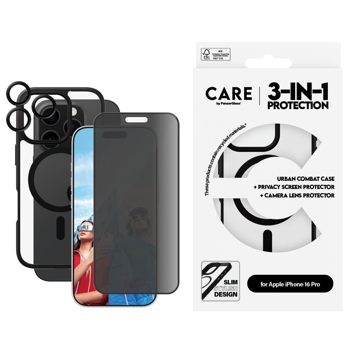 CARE by PanzerGlass Flagship 3-in-1 Privacy Bundle iPhone 16 Pro Mobilcover PANZERB1358+P2862+1284