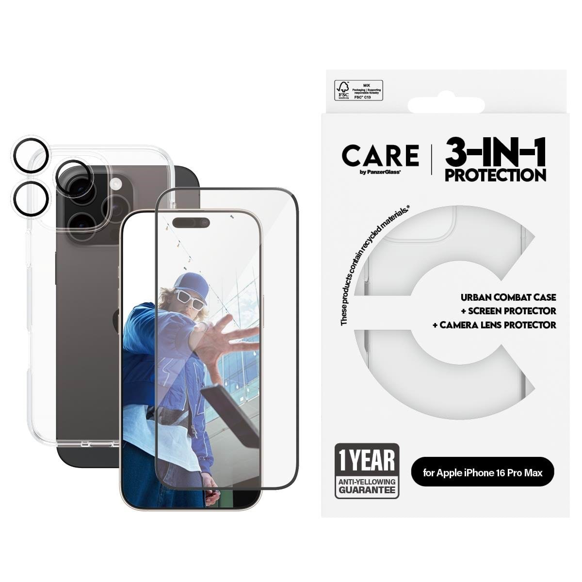 CARE by PanzerGlass Flagship 3-in-1 Bundle iPhone 16 Pro Max Mobilcover PANZERB1356+2864+1286