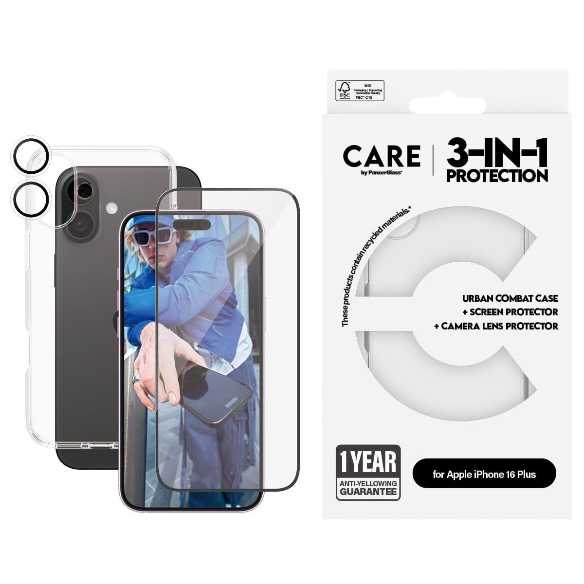 CARE by PanzerGlass Flagship 3-in-1 Bundle iPhone 16 Plus Mobilcover PANZERB1355+2863+1285