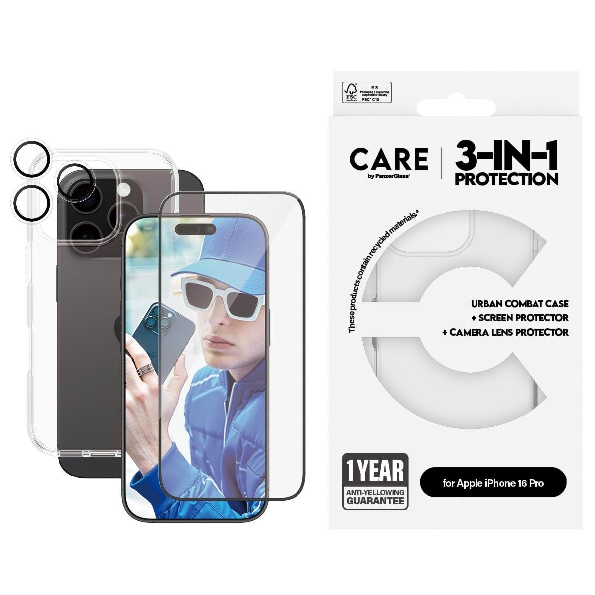 CARE by PanzerGlass Flagship 3-in-1 Bundle iPhone 16 Pro Mobilcover PANZERB1354+2862+1286