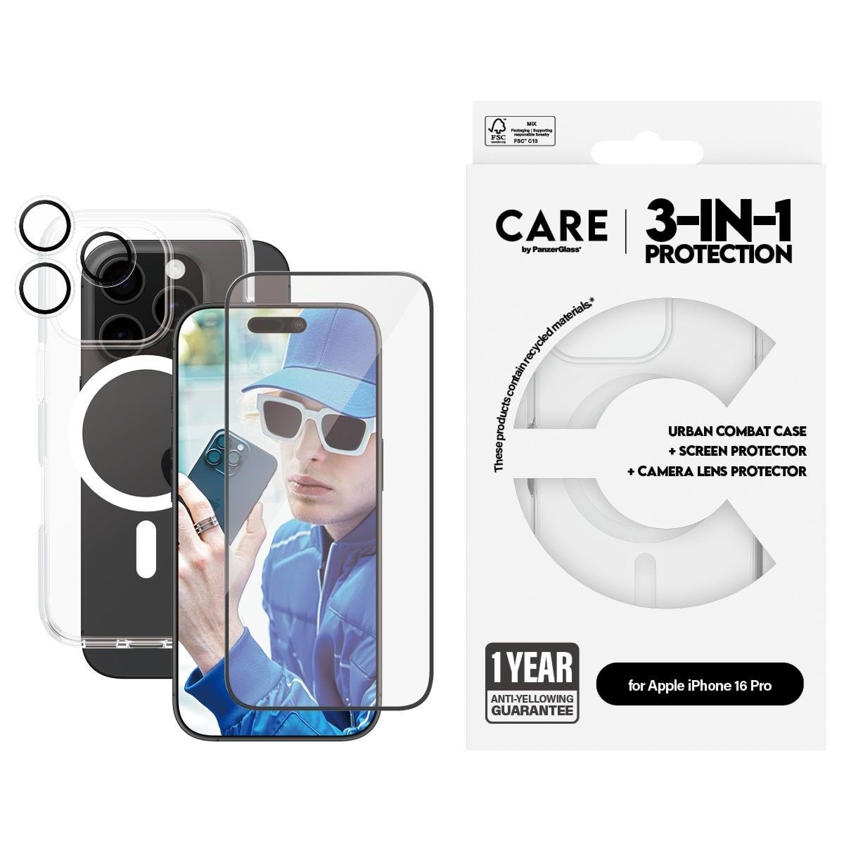 CARE by PanzerGlass Flagship 3-in-1 Bundle iPhone 16 Pro Mobilcover PANZERB1338+2862+1286