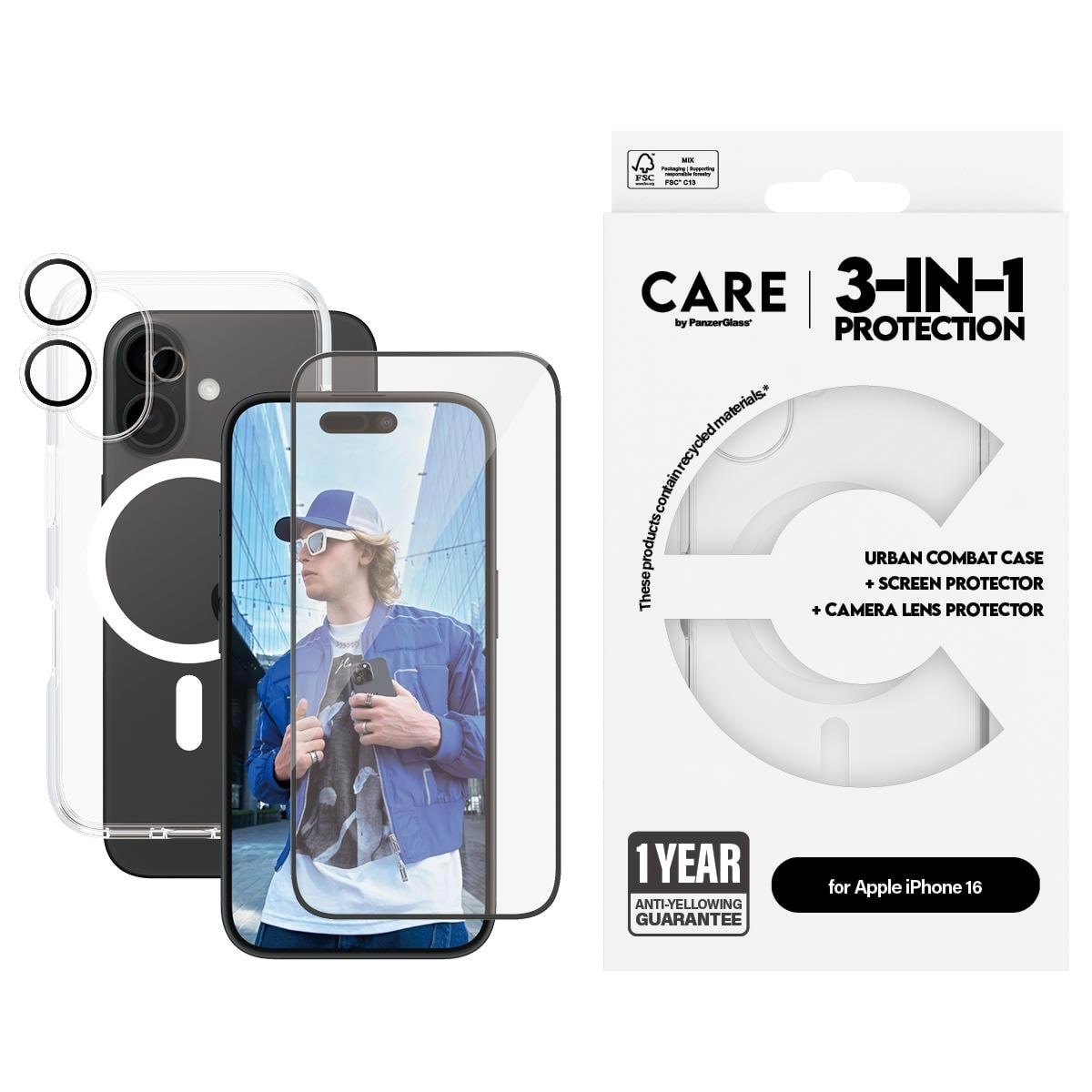 CARE by PanzerGlass Flagship 3-in-1 Bundle iPhone 16 Mobilcover PANZERB1337+2861+1285