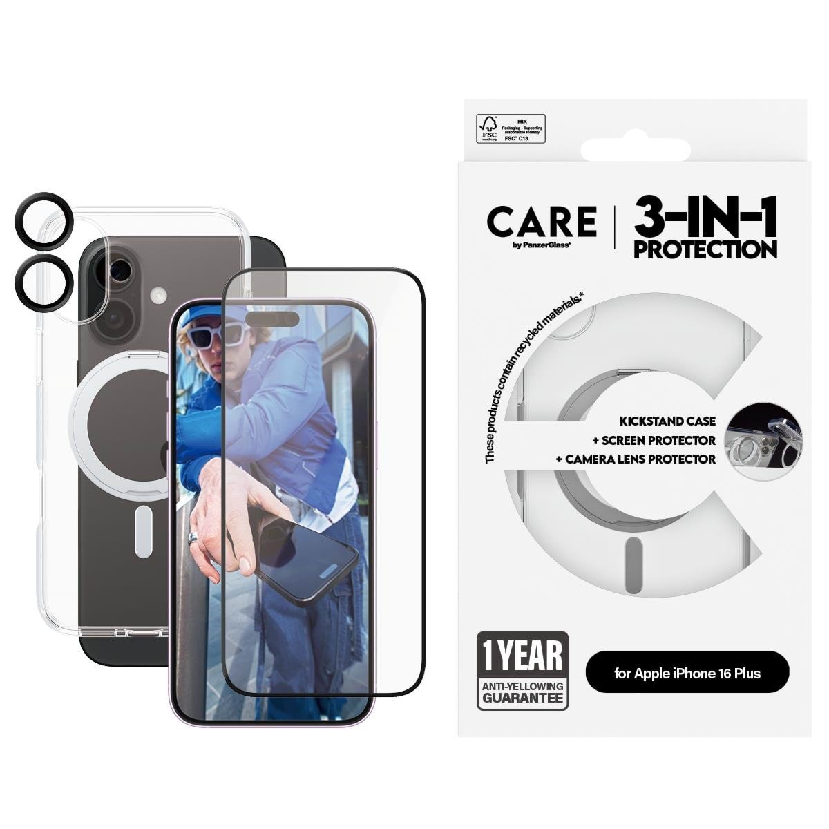 CARE by PanzerGlass Feature 3-in-1 Ceramic Bundle iPhone 16 Plus Mobilcover PANZERB1327+2855+1281