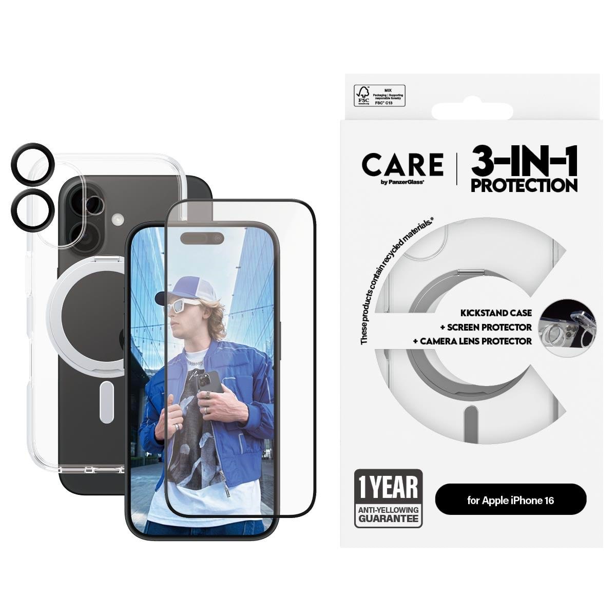 CARE by PanzerGlass Feature 3-in-1 Ceramic Bundle iPhone 16 Mobilcover PANZERB1325+2853+1281