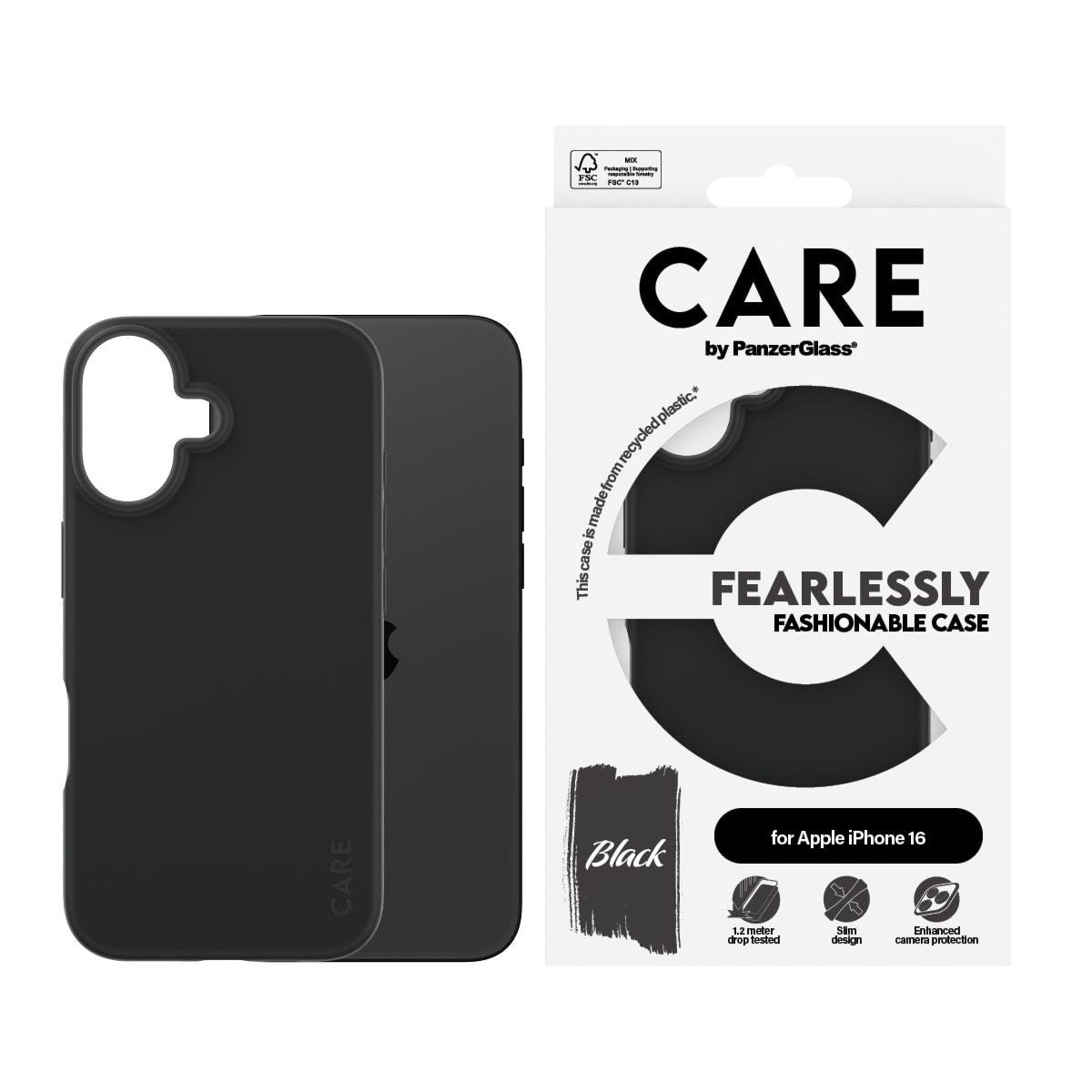 CARE by PanzerGlass Case Fashion Black iPhone 16 Mobilcover PANZER1393