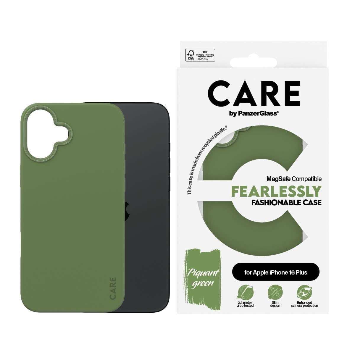 CARE by PanzerGlass Case Fashion Green MagSafe iPhone 16 Plus Mobilcover PANZER1387