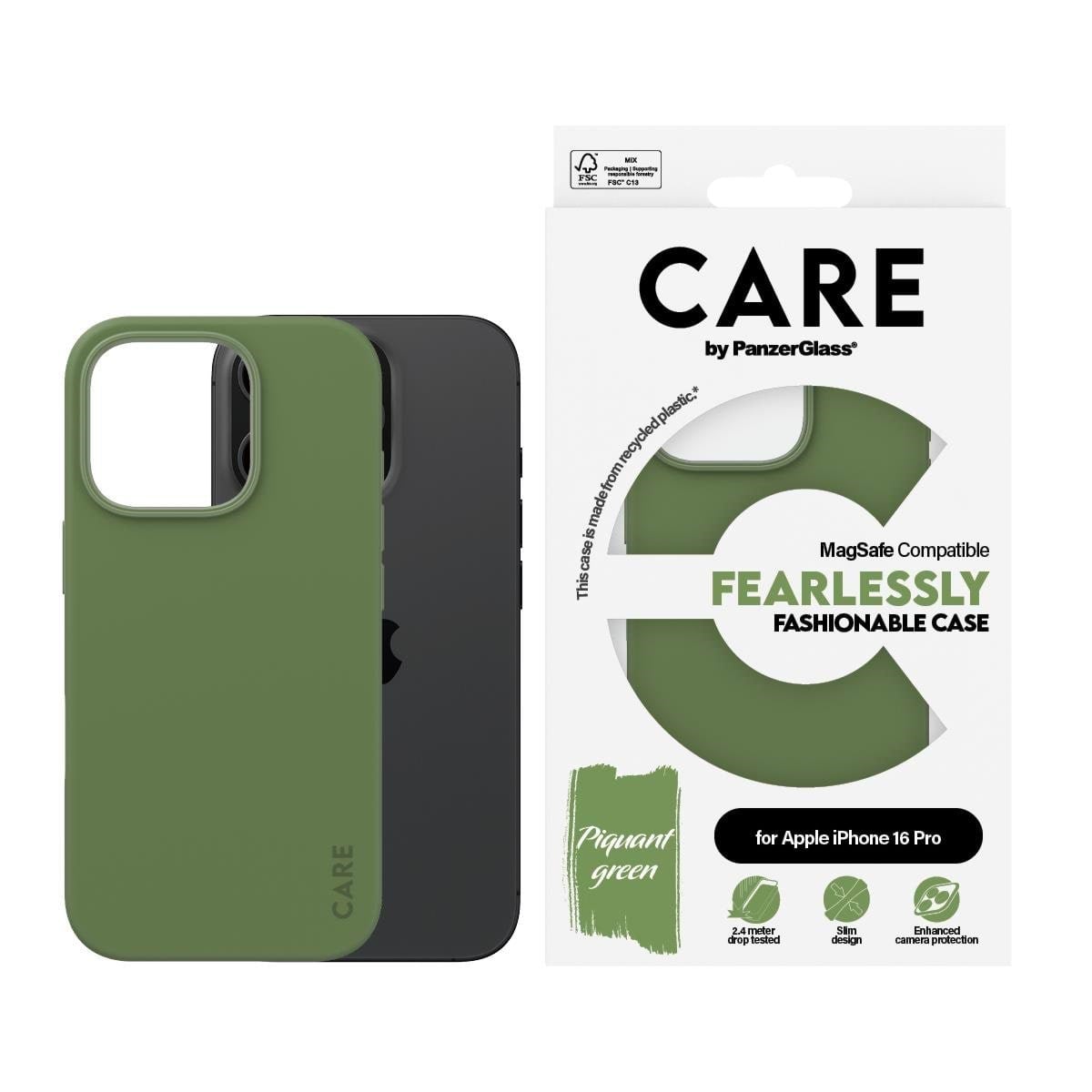 CARE by PanzerGlass Case Fashion Green MagSafe iPhone 16 Pro Mobilcover PANZER1386