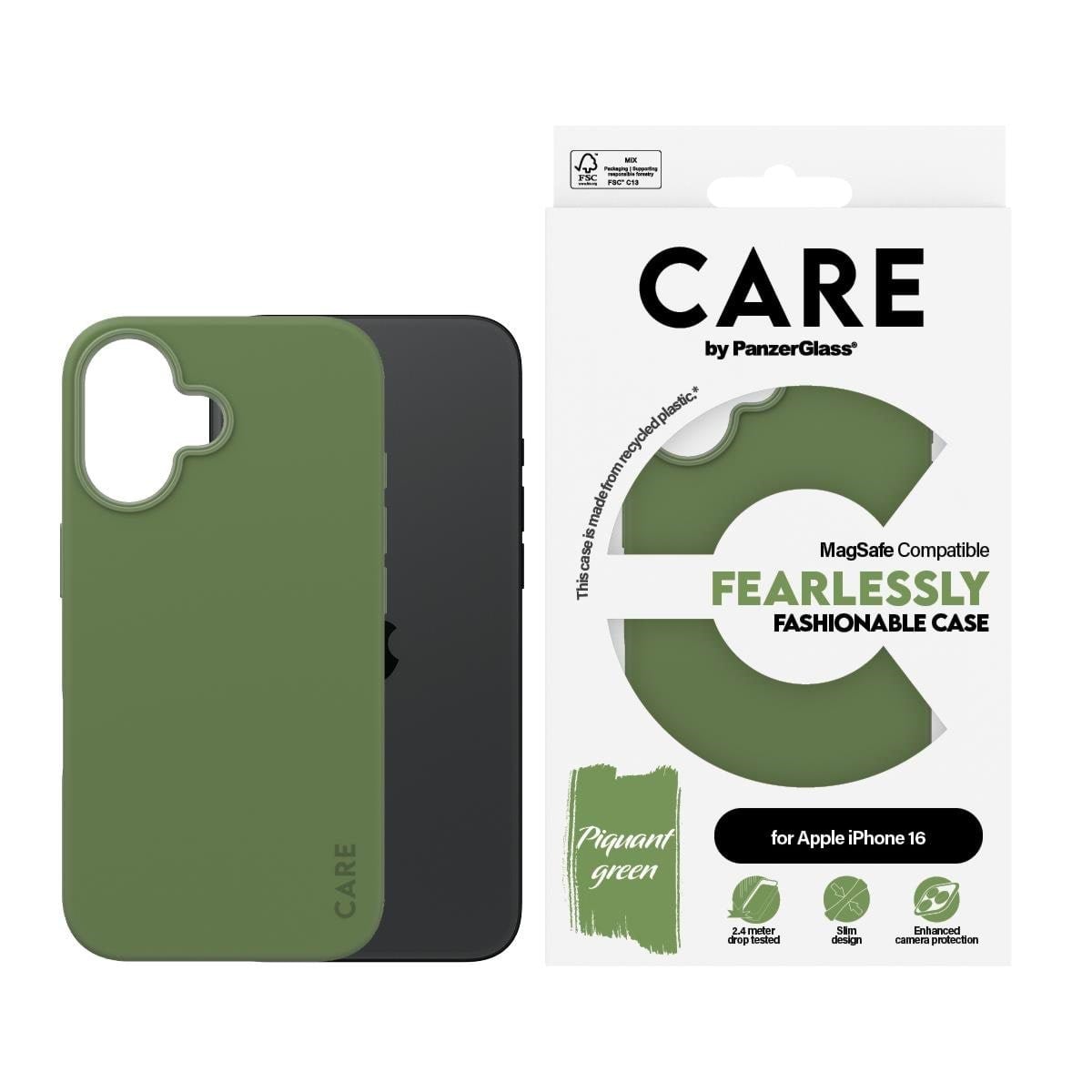 CARE by PanzerGlass Case Fashion Green MagSafe iPhone 16 Mobilcover PANZER1385