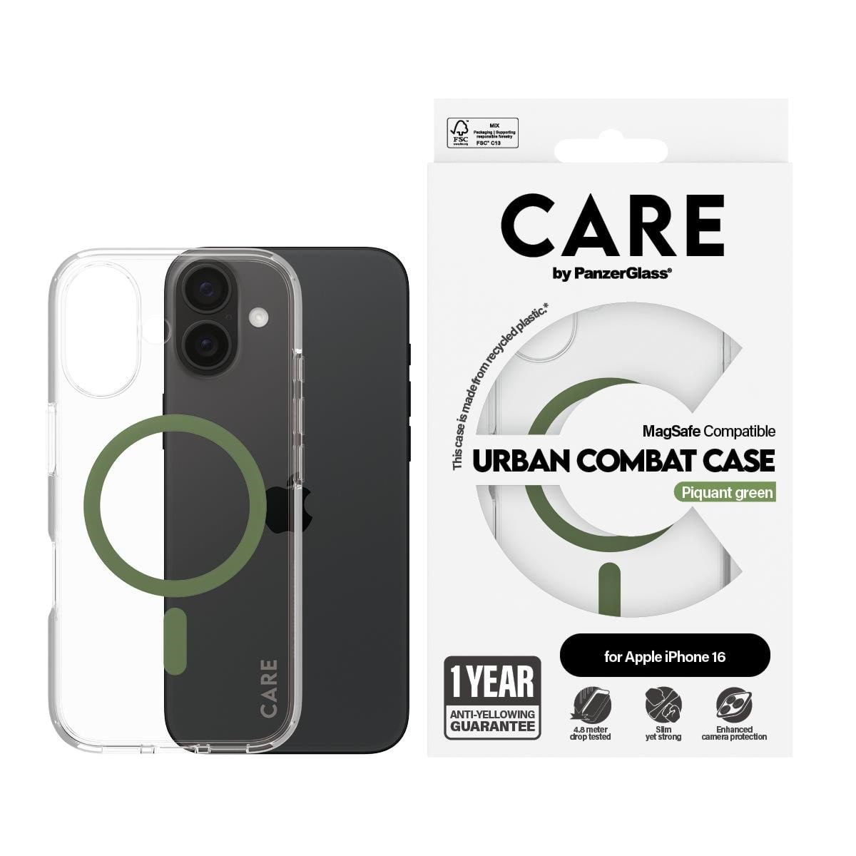 CARE by PanzerGlass Case Flagship Green MagSafe iPhone 16 Mobilcover PANZER1369