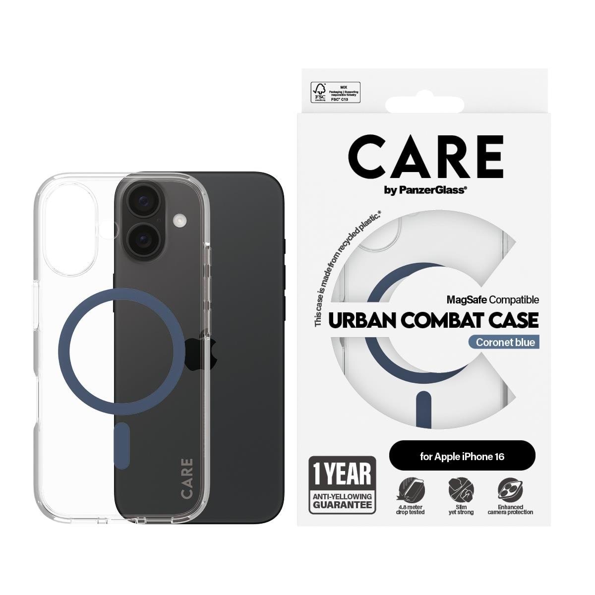 CARE by PanzerGlass Case Flagship Blue MagSafe iPhone 16 Mobilcover PANZER1365