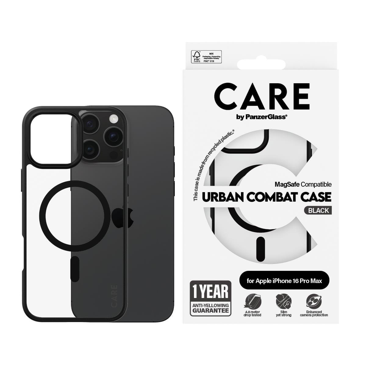 CARE by PanzerGlass Case Flagship Urban Combat Black MagSafe iPhone 16 Pro Max Mobilcover PANZER1360