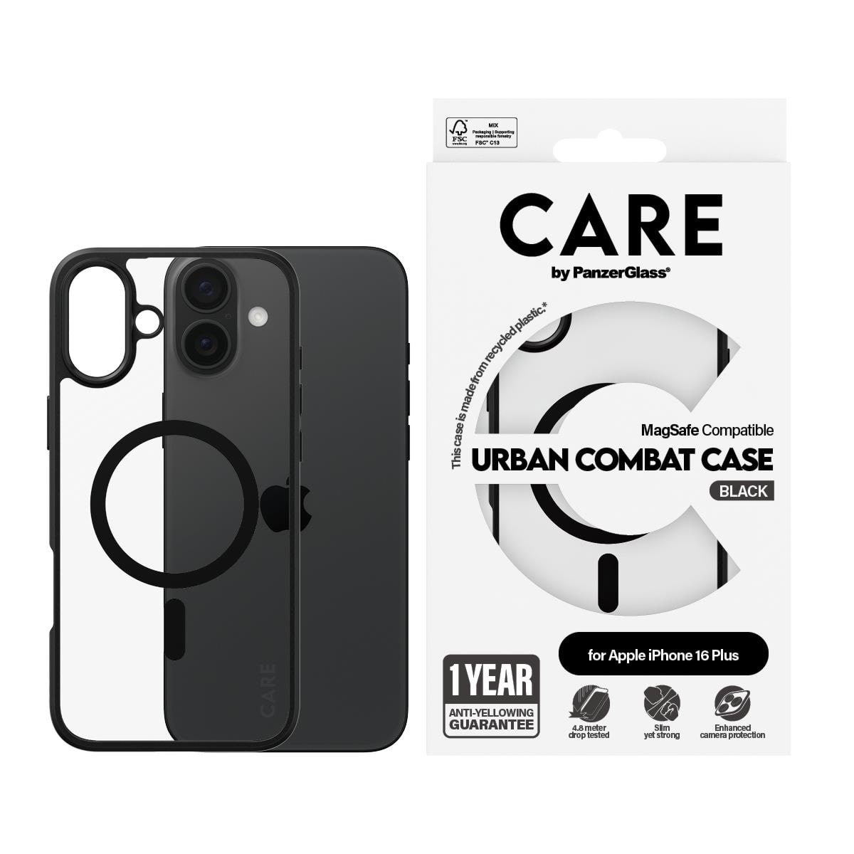 CARE by PanzerGlass Case Flagship Urban Combat Black MagSafe iPhone 16 Plus
