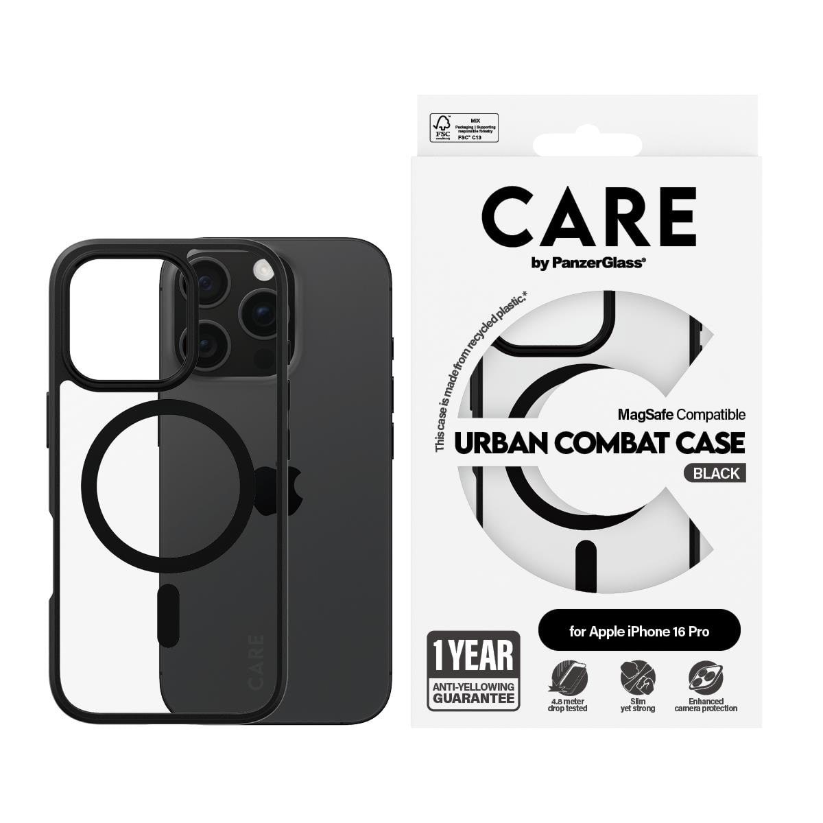 CARE by PanzerGlass Case Flagship Urban Combat Black MagSafe iPhone 16 Pro Mobilcover PANZER1358