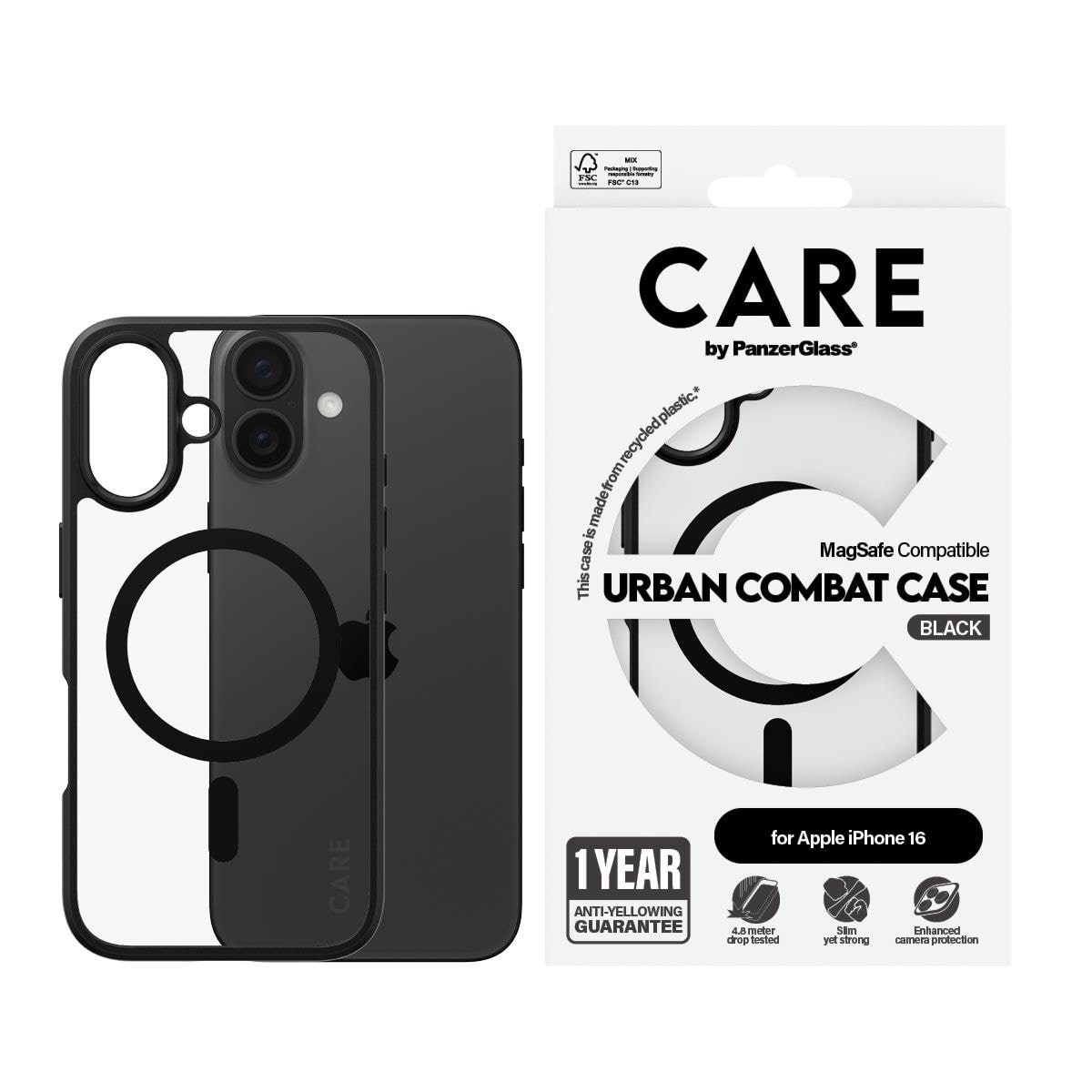 CARE by PanzerGlass Case Flagship Urban Combat Black MagSafe iPhone 16 Mobilcover PANZER1357