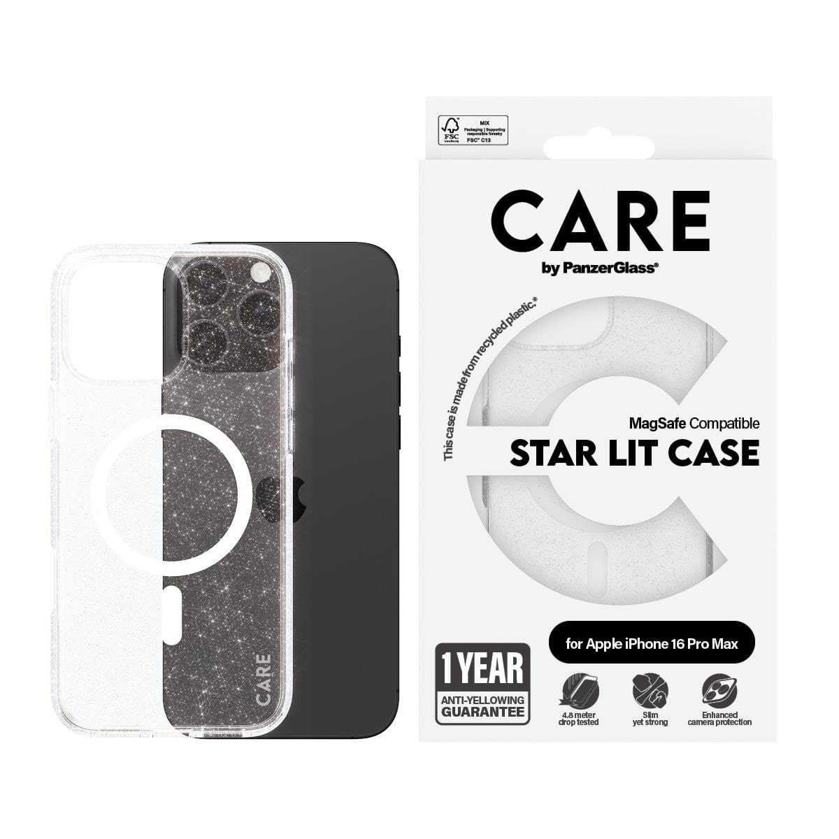 CARE by PanzerGlass Case Flagship Star Lit with White MagSafe iPhone 16 Pro Max Mobilcover PANZER1344