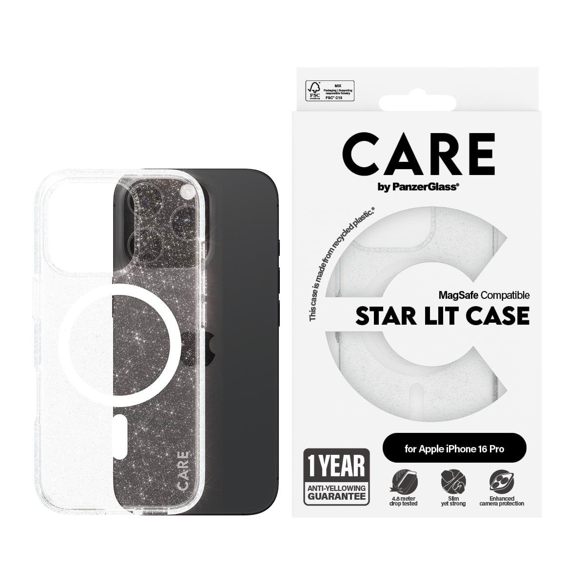 CARE by PanzerGlass Case Flagship Star Lit with White MagSafe iPhone 16 Pro Mobilcover PANZER1342