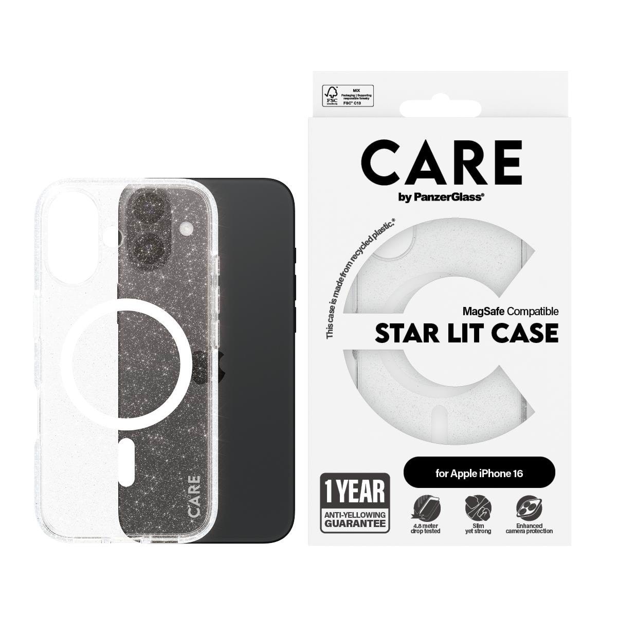 CARE by PanzerGlass Case Flagship Star Lit with White MagSafe iPhone 16