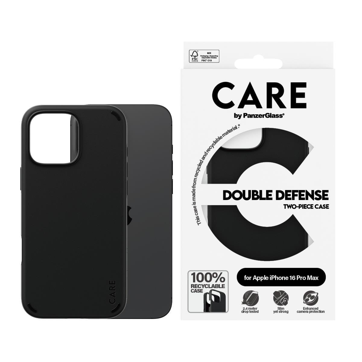 CARE by PanzerGlass Case Feature Double Defence Black iPhone 16 Pro Max Mobilcover PANZER1336