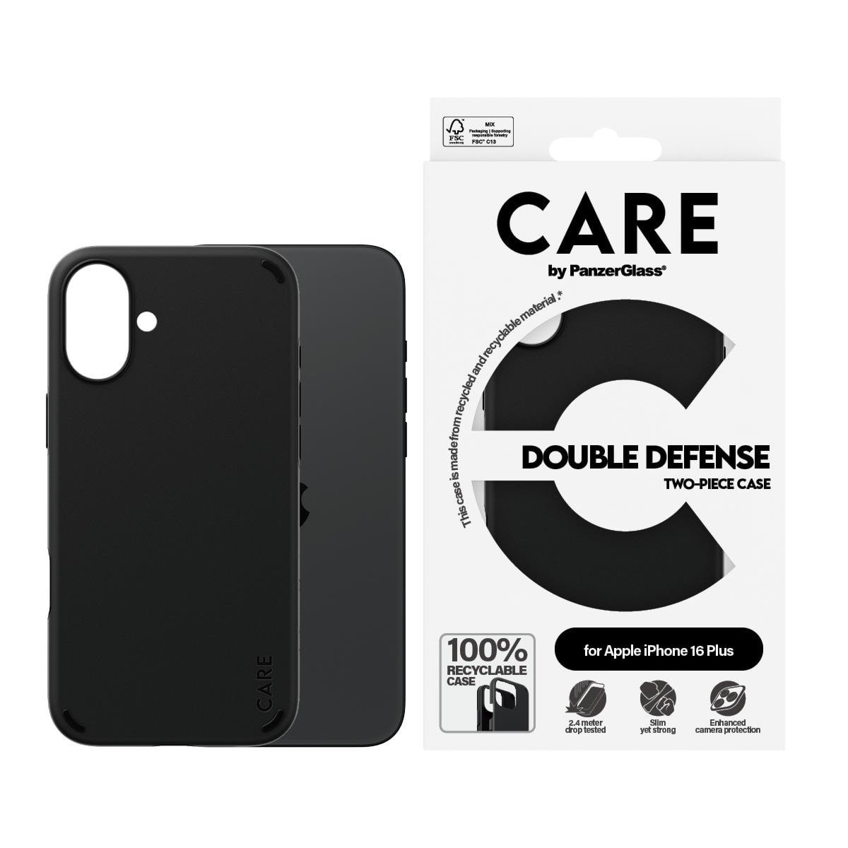CARE by PanzerGlass Case Feature Double Defence Black iPhone 16 Plus Mobilcover PANZER1335