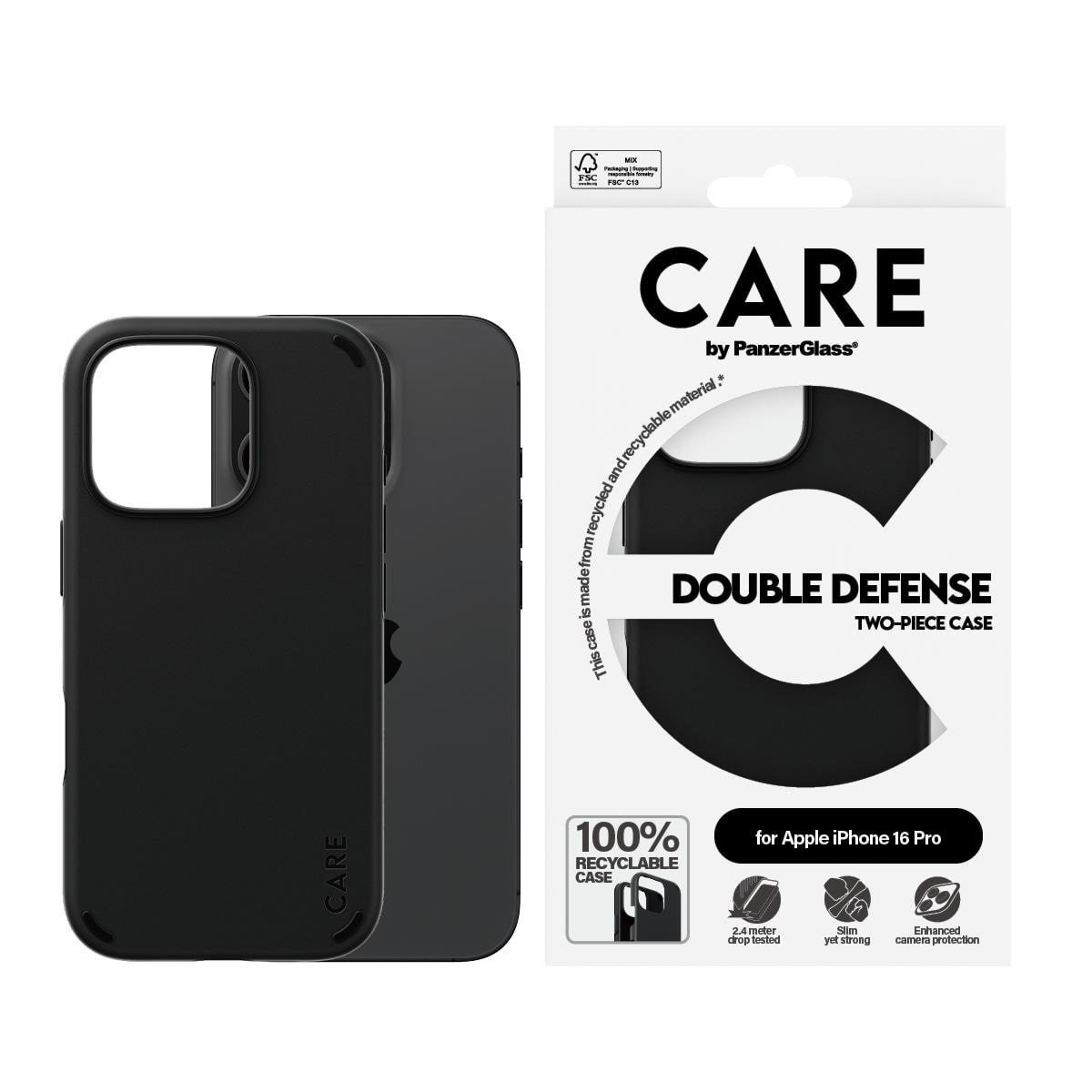 CARE by PanzerGlass Case Feature Double Defence Black iPhone 16 Pro Mobilcover PANZER1334