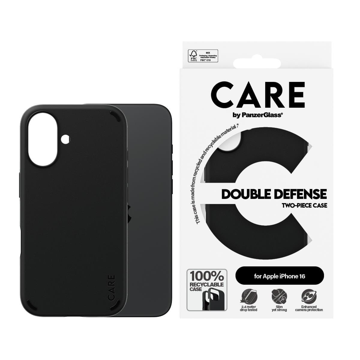 CARE by PanzerGlass Case Feature Double Defence Black iPhone 16 Mobilcover PANZER1333