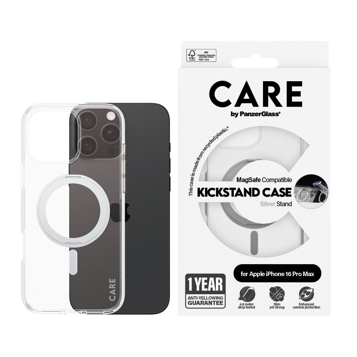 CARE by PanzerGlass Case Feature Silver Kickstand & MagSafe iPhone 16 Pro Max