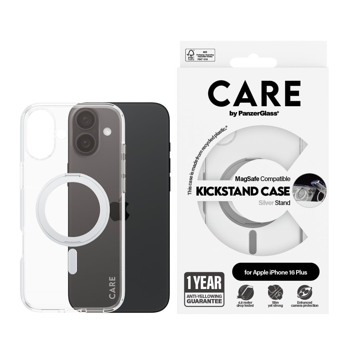 CARE by PanzerGlass Case Feature Silver Kickstand & MagSafe iPhone 16 Plus Mobilcover PANZER1327