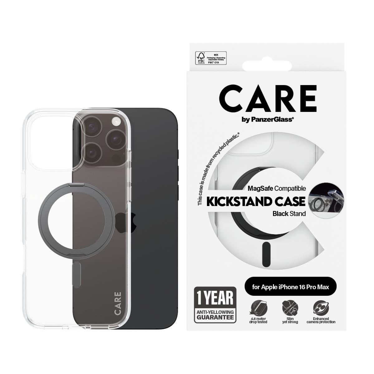 CARE by PanzerGlass Case Feature Black Kickstand & MagSafe iPhone 16 Pro Max