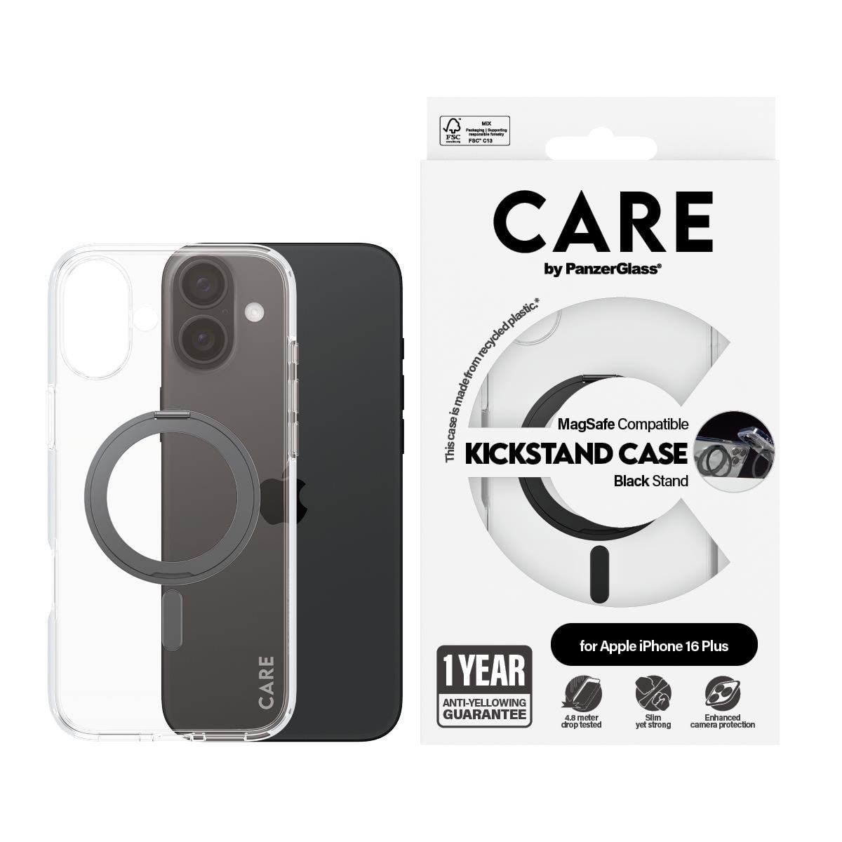 CARE by PanzerGlass Case Feature Black Kickstand & MagSafe iPhone 16 Plus
