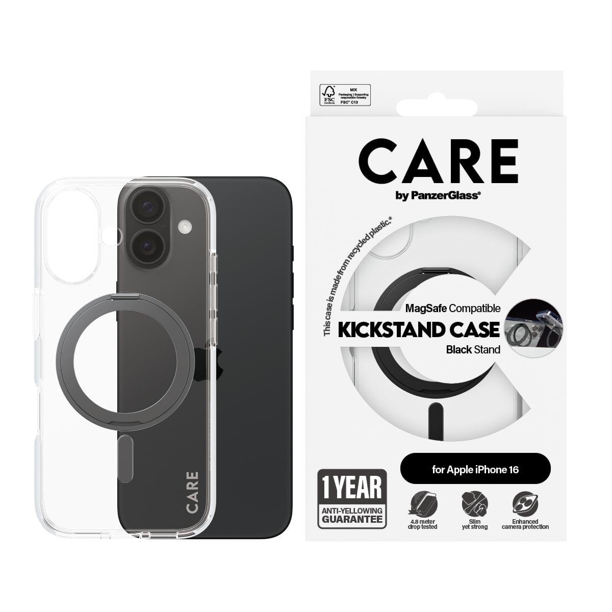 CARE by PanzerGlass Case Feature Black Kickstand & MagSafe iPhone 16 Mobilcover PANZER1321