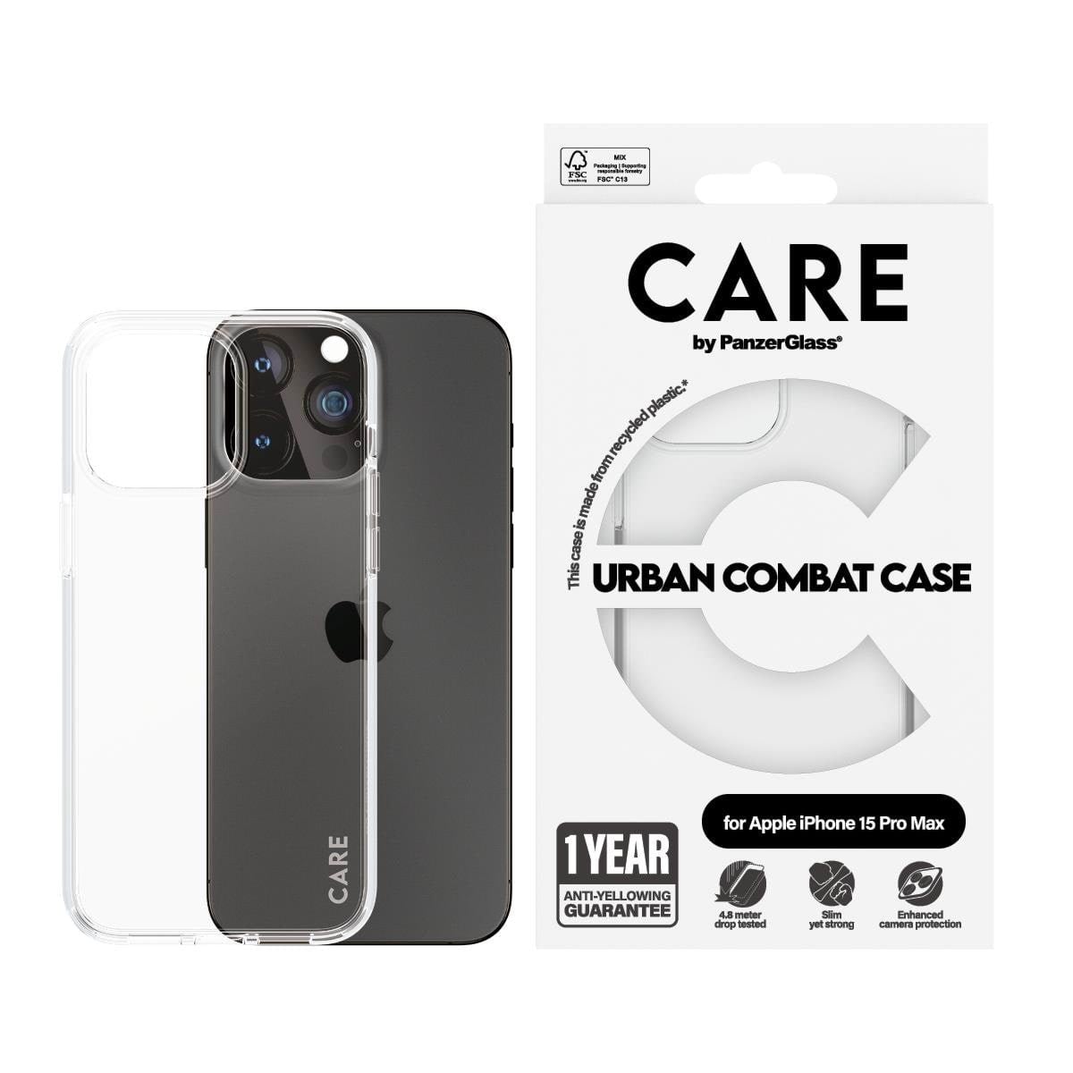 CARE by PanzerGlass Flagship Case Transparent Urban Combat w. Clear Frame iPhone 15 Pro Max Mobilcover PANZER1424