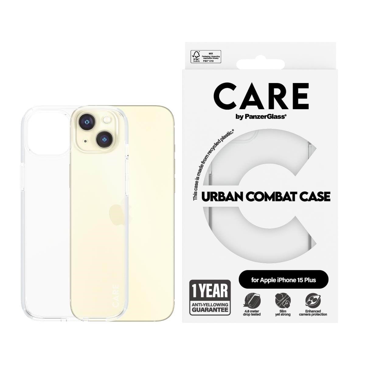 CARE by PanzerGlass Flagship Case Transparent Urban Combat w. Clear Frame iPhone 15 Plus