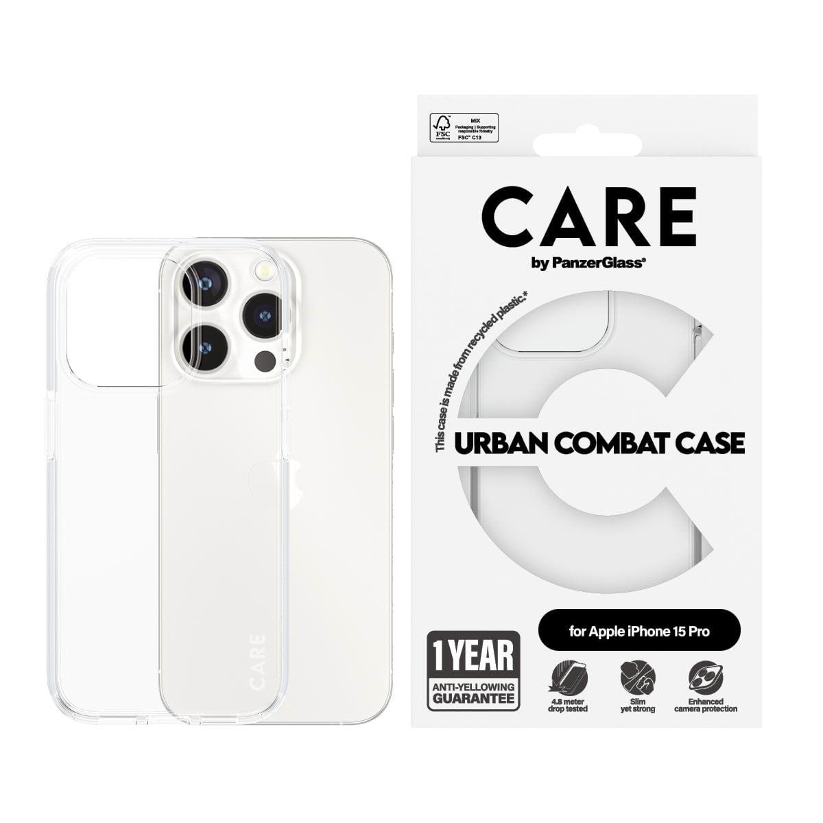 CARE by PanzerGlass Flagship Case Transparent Urban Combat w. Clear Frame iPhone 15 Pro Mobilcover PANZER1422