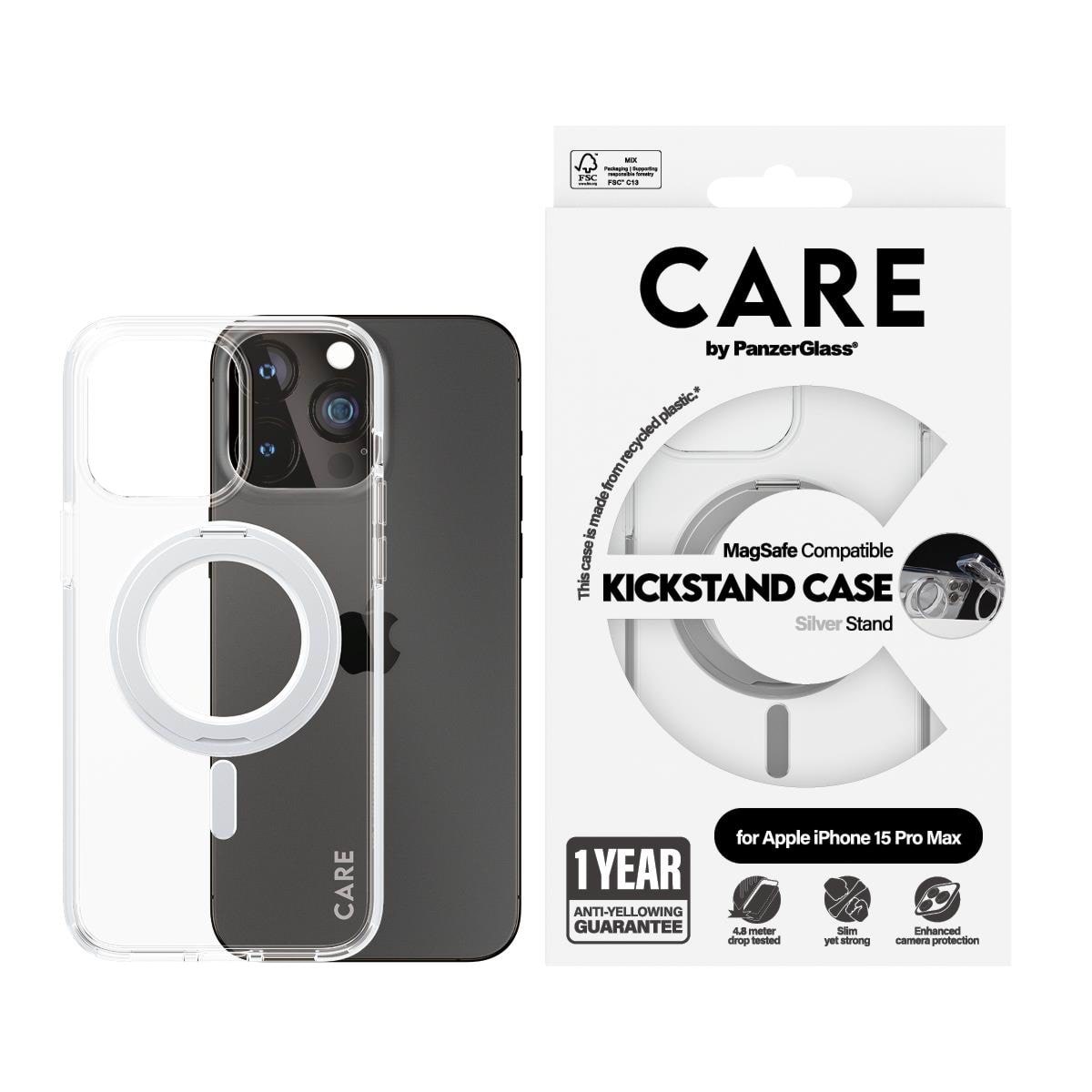 CARE by PanzerGlass Feature Case Transparent w. Silver Kickstand & MagSafe iPhone 15 Plus