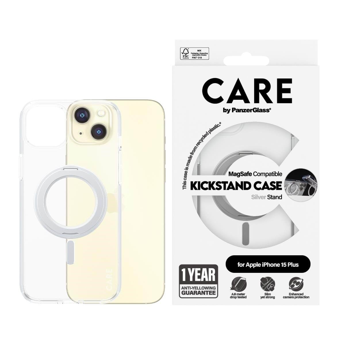 CARE by PanzerGlass Feature Case Transparent w. Silver Kickstand & MagSafe iPhone 15 Pro Max Mobilcover PANZER1415